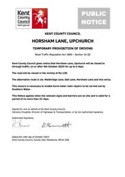 Road Closure Horsham Lane