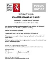 Road Closure Wallbridge Lane